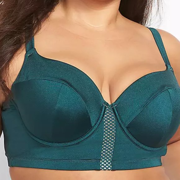 Cacique Other - Cacique Bikini Top 46D Green Balconette Bra Swim Suit Pin Up Top Underwire Plus